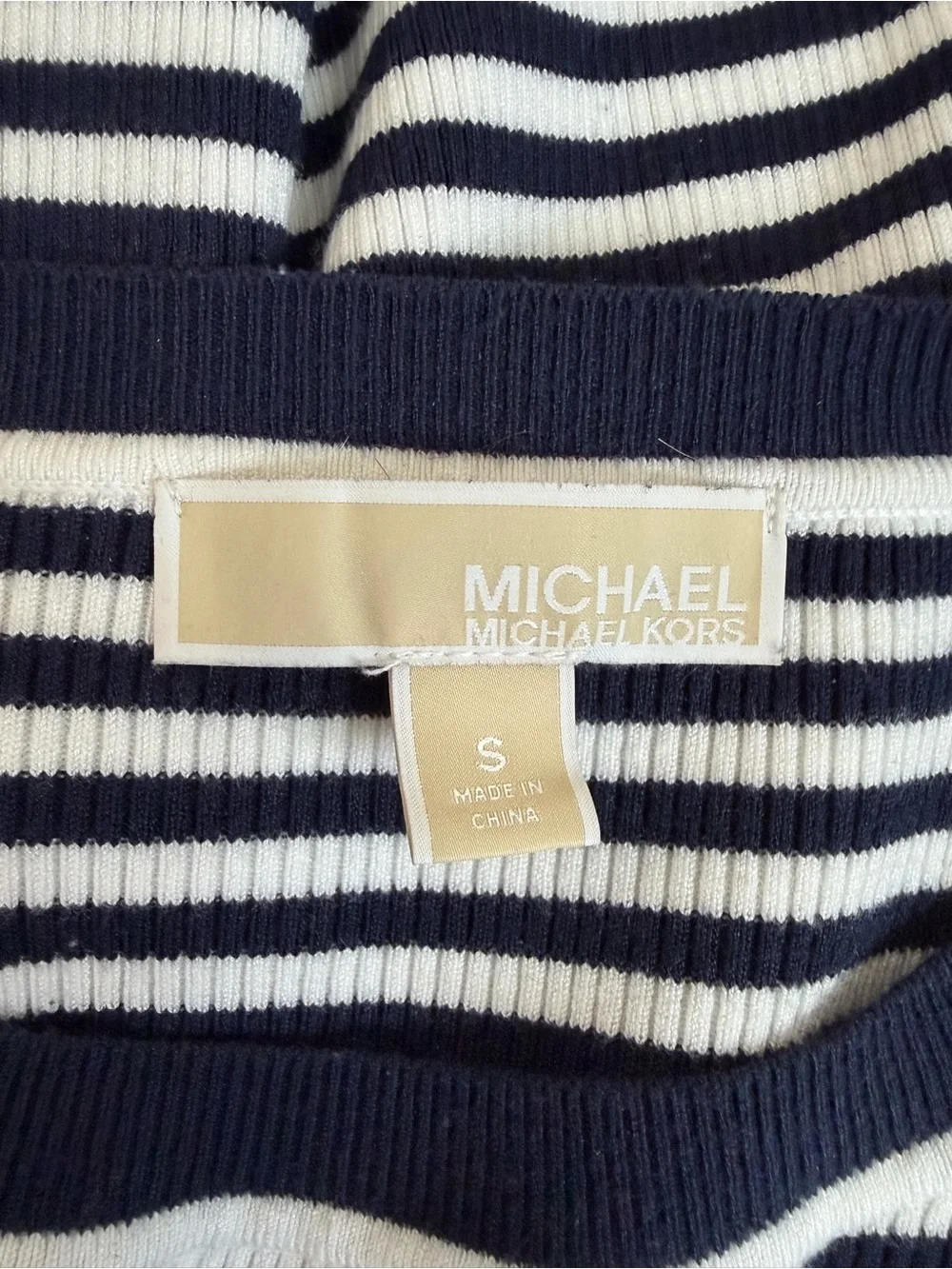 Michael Kors Ribbed Navy and White Striped Crewneck Sweater
